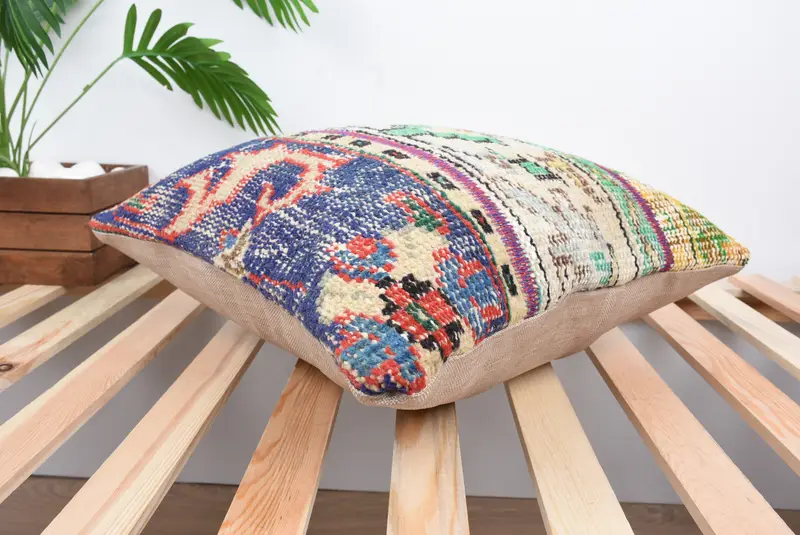 Pillow for Couch, Cushion Case, 18x18 Blue Cushion, Boho Pillow, Cozy Throw Pillow Cover, Seat Pillow, Ethnical Kilim Rug Pillow - 6