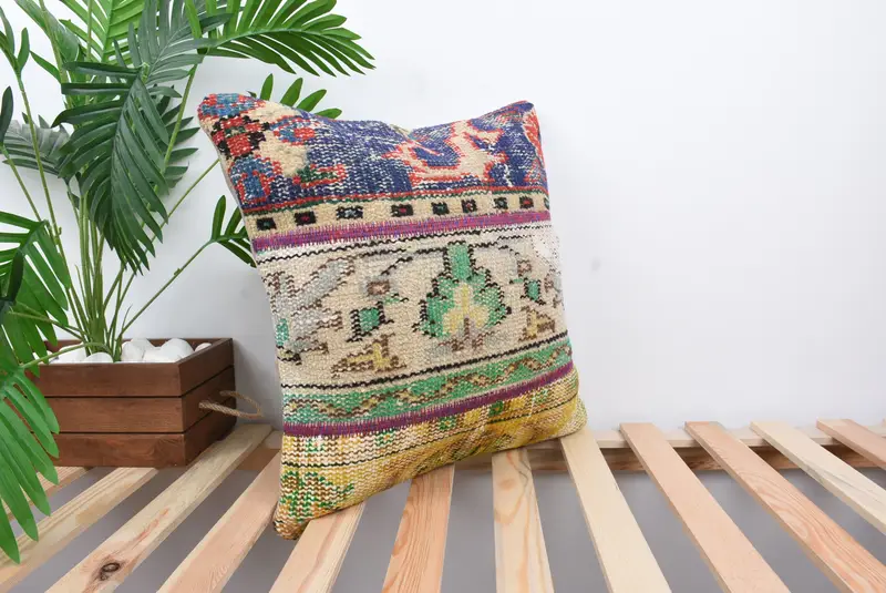 Pillow for Couch, Cushion Case, 18x18 Blue Cushion, Boho Pillow, Cozy Throw Pillow Cover, Seat Pillow, Ethnical Kilim Rug Pillow - 4