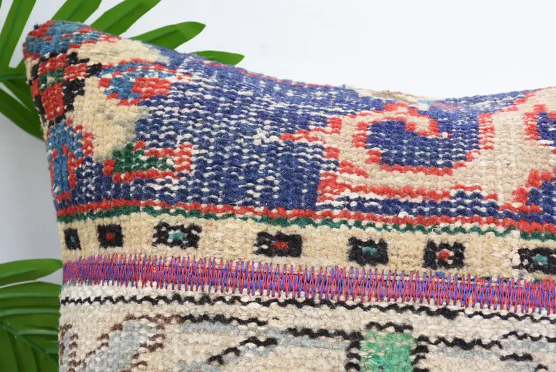 Pillow for Couch, Cushion Case, 18x18 Blue Cushion, Boho Pillow, Cozy Throw Pillow Cover, Seat Pillow, Ethnical Kilim Rug Pillow - 2