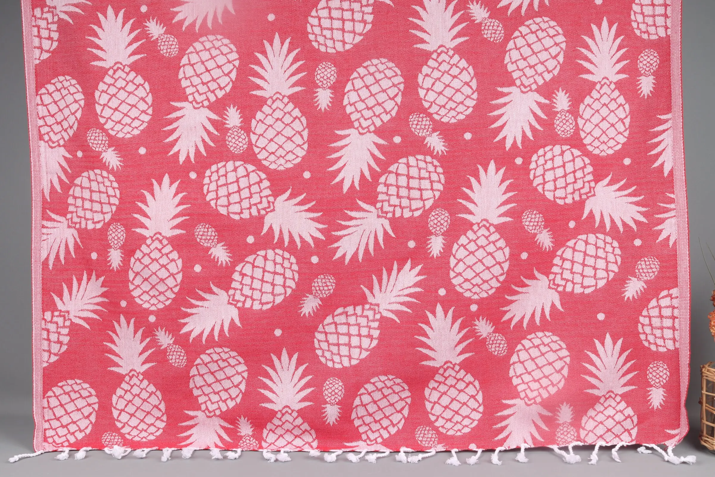 Personalized Turkish Beach Towel Red Pineapple Pattern, 40x71 Inches - 1