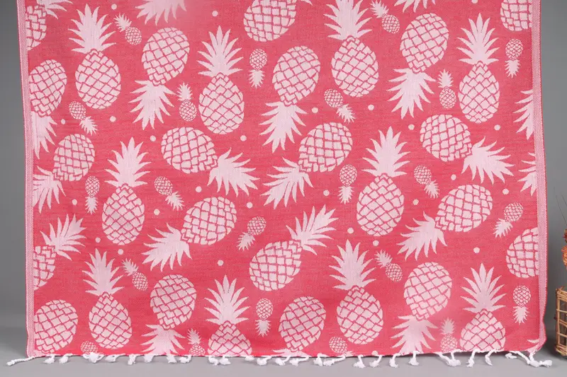 Personalized Turkish Beach Towel Red Pineapple Pattern, 40x71 Inches