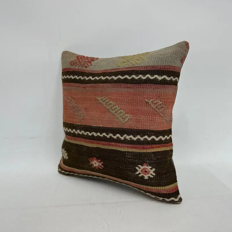 16x16 Red Cushion, Kilim Rug Pillow Case, Ethnic Pillow Case, Pillow Case, Kilim Cushion Sham, Throw Kilim Pillow, Boho Pillow Sham Cover - 3