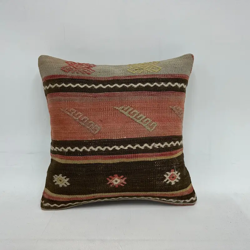 16x16 Red Cushion, Kilim Rug Pillow Case, Ethnic Pillow Case, Pillow Case, Kilim Cushion Sham, Throw Kilim Pillow, Boho Pillow Sham Cover - 1