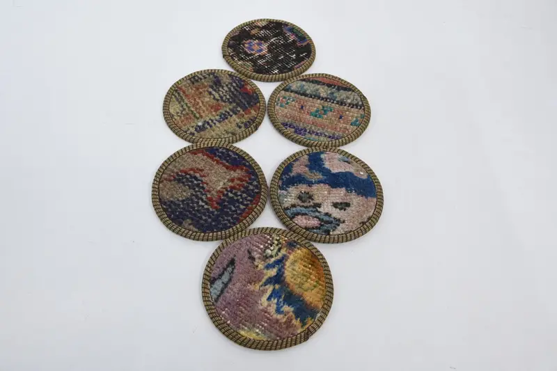 Bohemian Blue and Brown Round Coaster, Unique Coaster