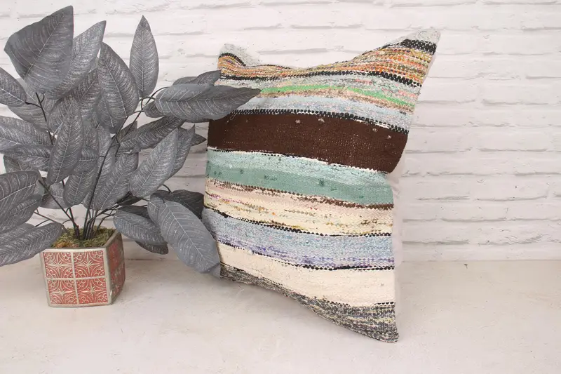 Couch Pillow, Antique Pillows, 20x20 Green Pillow, Handmade Kilim Cushion, Garden Cushion Cover, Throw Kilim Pillow, Pillow - 4