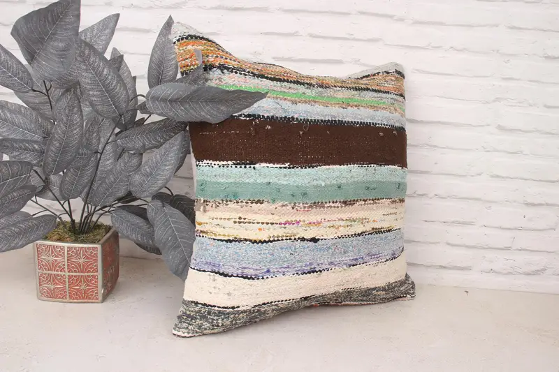 Couch Pillow, Antique Pillows, 20x20 Green Pillow, Handmade Kilim Cushion, Garden Cushion Cover, Throw Kilim Pillow, Pillow - 3