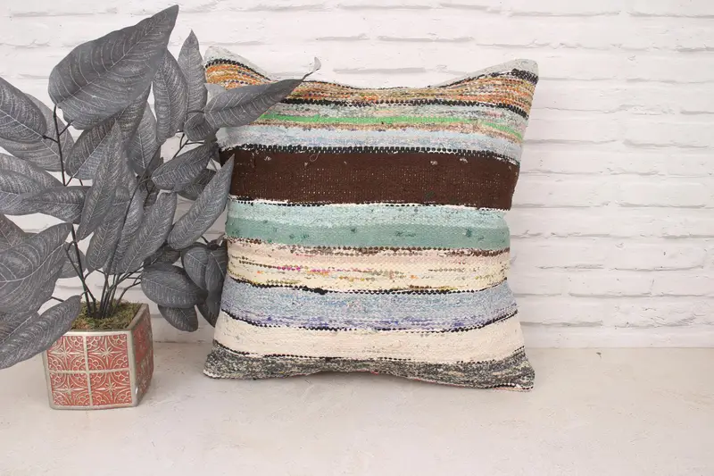Couch Pillow, Antique Pillows, 20x20 Green Pillow, Handmade Kilim Cushion, Garden Cushion Cover, Throw Kilim Pillow, Pillow - 1