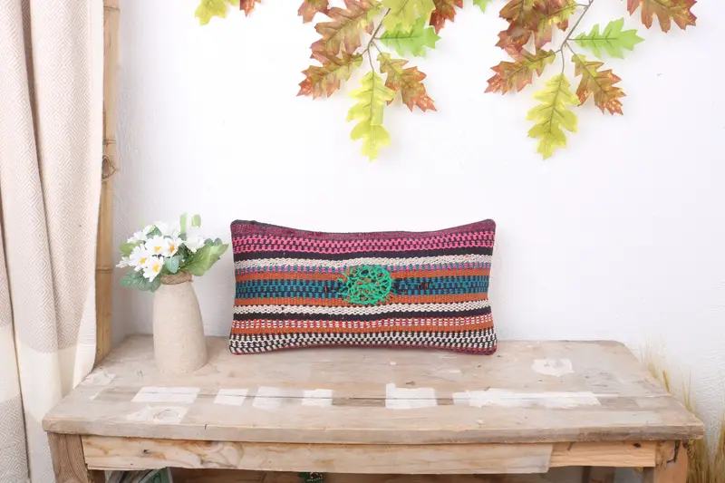 Pillow Cover, Pattern Throw Pillow Case, Outdoor Pillow Sham, Pillow for Couch, 8x16 Purple Cushion Case, Handmade Kilim Cushion, Throw Kilim Pillow - 1