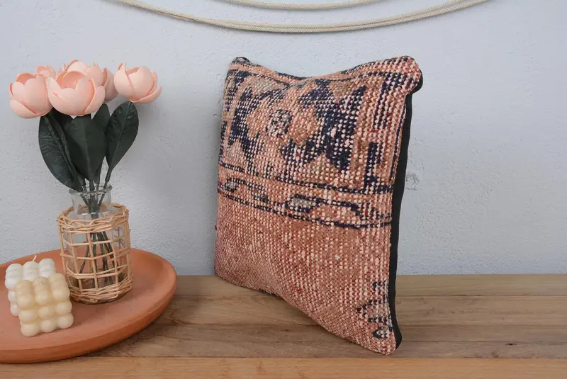 Tapestry Pillow, Boho Pillow Sham Cover, 14x14 Beige Pillow Case, Anatolian Pillow, Pillow Sham, Turkish Kilim Pillow, Throw Kilim Pillow - 4