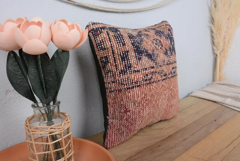 Tapestry Pillow, Boho Pillow Sham Cover, 14x14 Beige Pillow Case, Anatolian Pillow, Pillow Sham, Turkish Kilim Pillow, Throw Kilim Pillow - 1