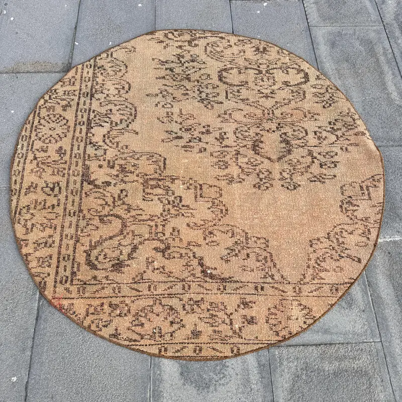 Green & Brown Striped Rug, 3,9x3,9 ft Chic Decor