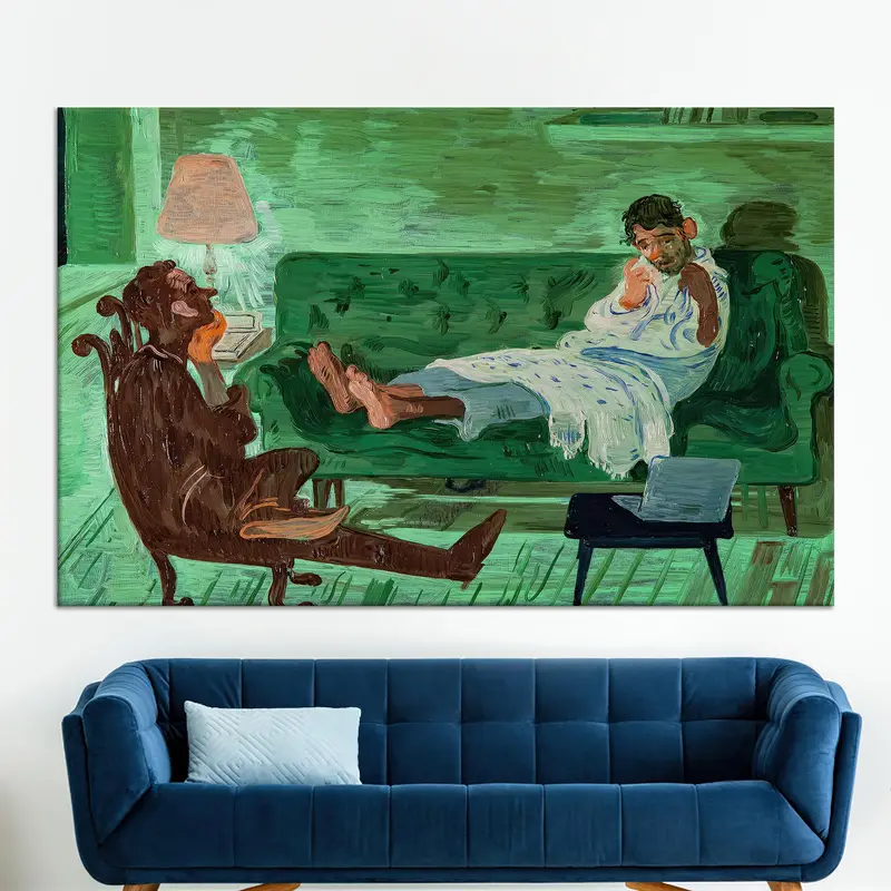 Salman Toor にインスピレーションを得たプリント キャンバス: Two Friends、グリーン