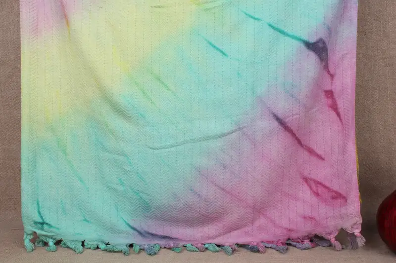 Boho Bedspread Rainbow Throw Organic Cotton, Beige, 67x91 Inches