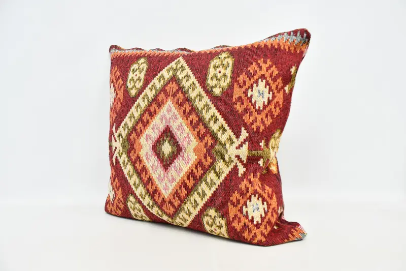 Kilim Pillow, Pillow Sham, 32x32 Red Pillow Sham, Ottoman Pillow Cover, Handwoven Cushion, Turkish Rugs Pillow Sham, Vintage Pillow, Gift Pillow - 4