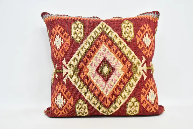 Kilim Pillow, Pillow Sham, 32x32 Red Pillow Sham, Ottoman Pillow Cover, Handwoven Cushion, Turkish Rugs Pillow Sham, Vintage Pillow, Gift Pillow - 1