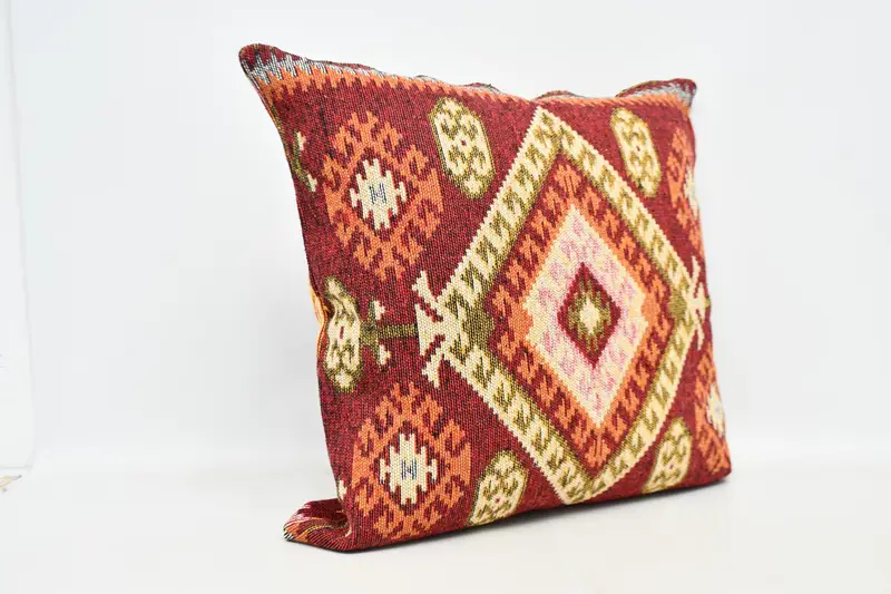 Kilim Pillow, Pillow Sham, 32x32 Red Pillow Sham, Ottoman Pillow Cover, Handwoven Cushion, Turkish Rugs Pillow Sham, Vintage Pillow, Gift Pillow - 3