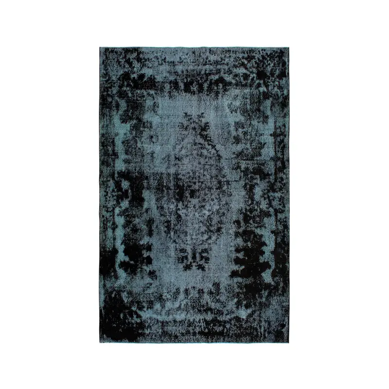 Vintage Büyük Halı, 6x9.4 ft Türk Halısı, Mavi Katı Yün Halı - 1