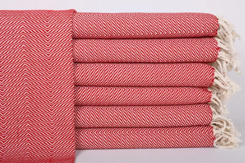 レッドシェブロン オーガニックコットン キッチンディッシュタオル 20x40インチ - 1