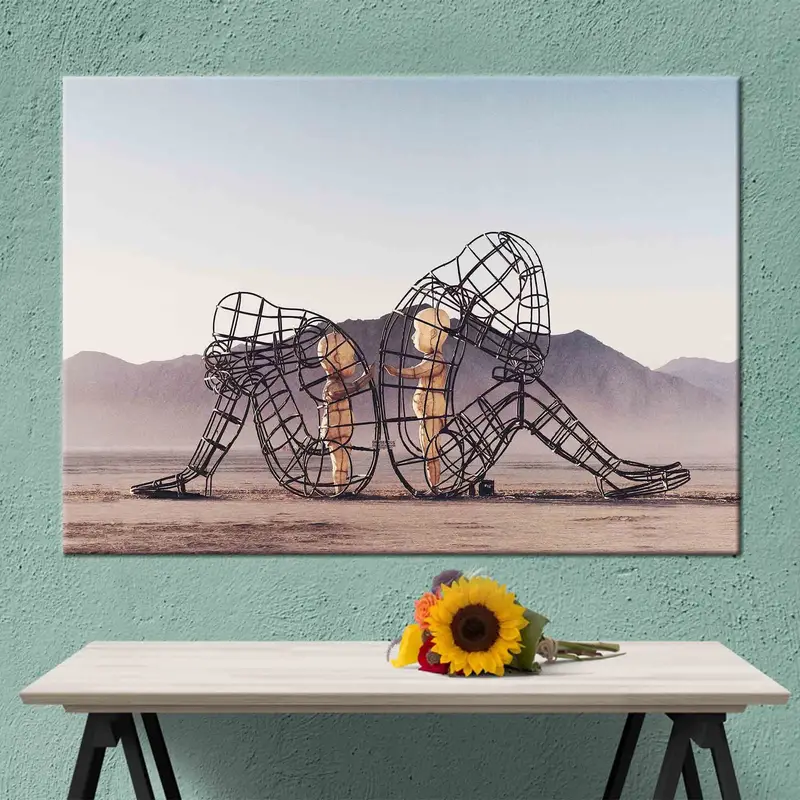 Inner Child, Couple Canvas Decor, Gold Print, Romantic Wall Art, Two People Turning Their Backs, Large Wall Art, Modern Art, Large Canvas - 3
