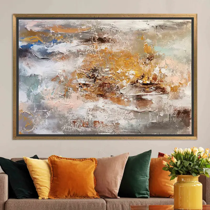Contemporary Brown Oil Art: Soft Tones Printed Canvas Decor