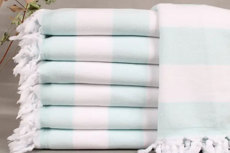 Turkish Bath Towel Organic Mint Peshtemal Striped Terry, Beige, 36x63 Inches