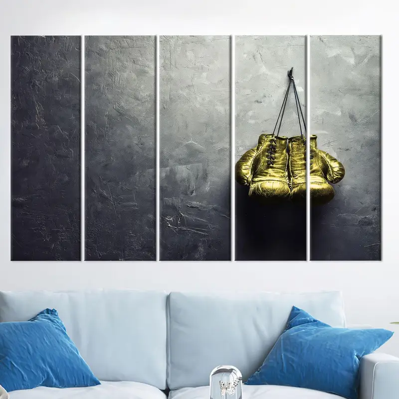 Boxing Canvas Art, Gold Wall Art, Man Cave, Loft Art Decor, Boy Room Decor, Bedroom Wall Art, Gym Canvas Decor, Wall Hanging Art, - 3