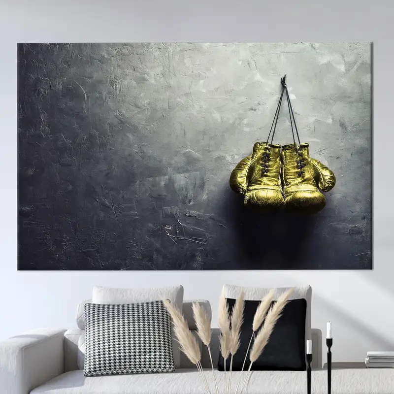 Boxing Canvas Art, Gold Wall Art, Man Cave, Loft Art Decor, Boy Room Decor, Bedroom Wall Art, Gym Canvas Decor, Wall Hanging Art, - 1