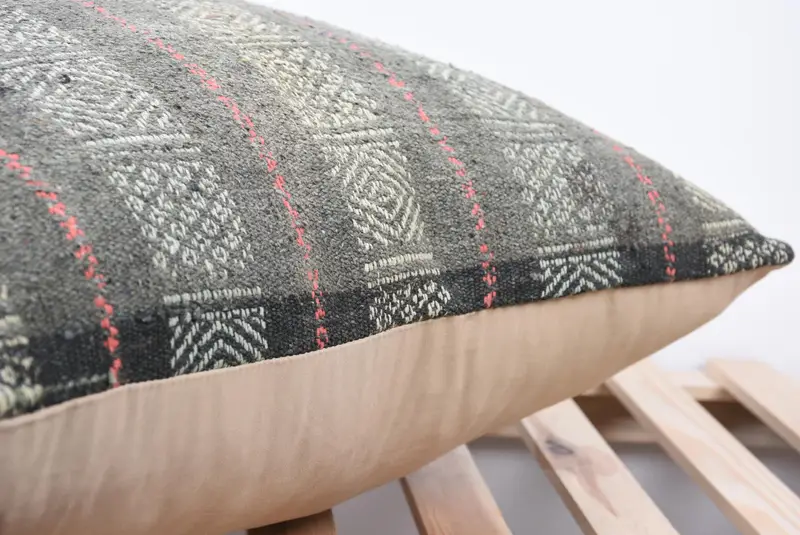 Ottoman Cushion, Throw Kilim Pillow, Cushion, Kilim Cushion Sham, Boho Throw Cushion, Gift Pillow, 24x24 Gray Pillow Sham, Car Cushion Cover - 7