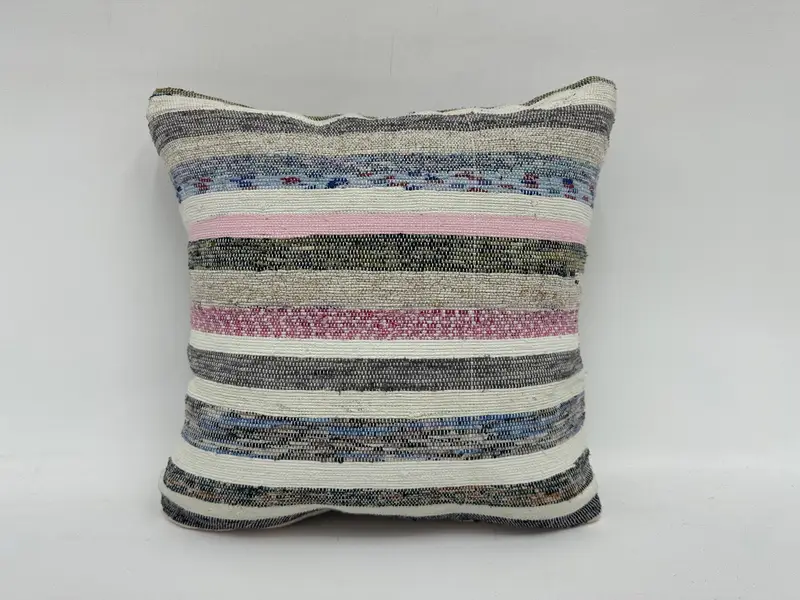 Cushion Case, Vintage Kilim Pillow, Cotton Cushion Cover, Boho Pillow, 16x16 White Cushion Case, Ethnic Pillow Cover Pillow, Kilim Pillow Cover - 1