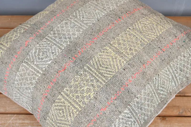 Cushion Case, Pillow for Couch, Ethnic Cushion, Vintage Throw Pillow Case, 20x20 Gray Cushion, Throw Kilim Pillow, Kilim Pillow Cover - 3