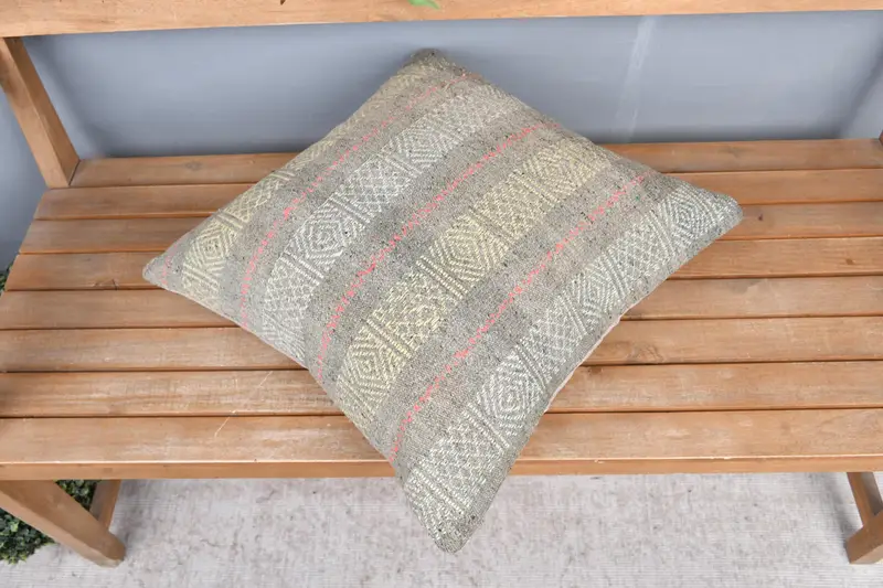 Cushion Case, Pillow for Couch, Ethnic Cushion, Vintage Throw Pillow Case, 20x20 Gray Cushion, Throw Kilim Pillow, Kilim Pillow Cover - 2