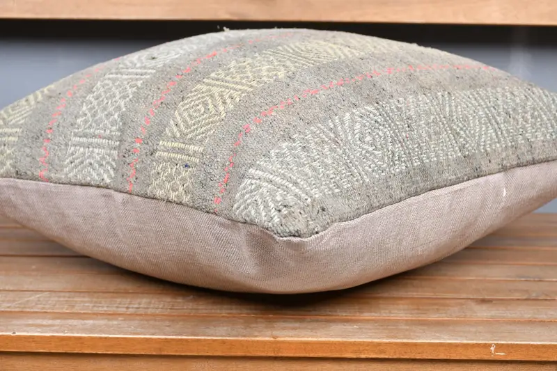 Cushion Case, Pillow for Couch, Ethnic Cushion, Vintage Throw Pillow Case, 20x20 Gray Cushion, Throw Kilim Pillow, Kilim Pillow Cover - 4