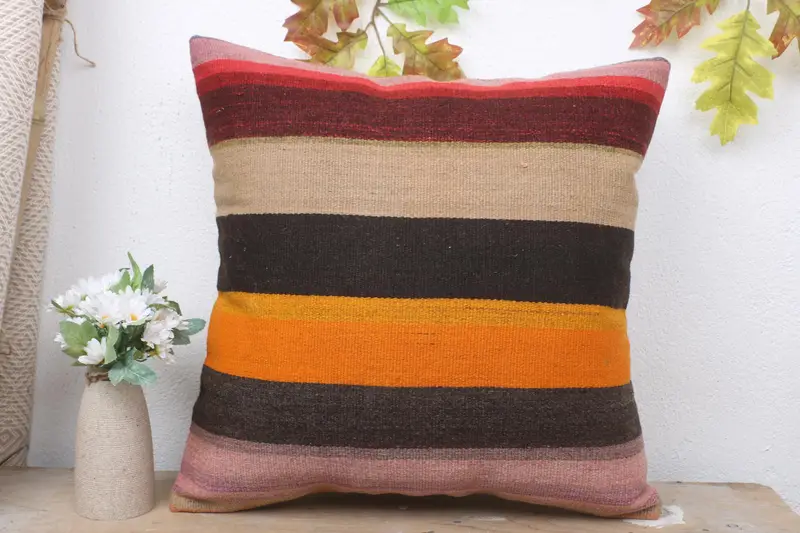 Nautical Throw Cushion Case, Natural Pillow Sham, Home Decor Pillow, Cushion, 18x18 Orange Cushion Case, Antique Pillows, Boho Pillow Sham Cover - 2