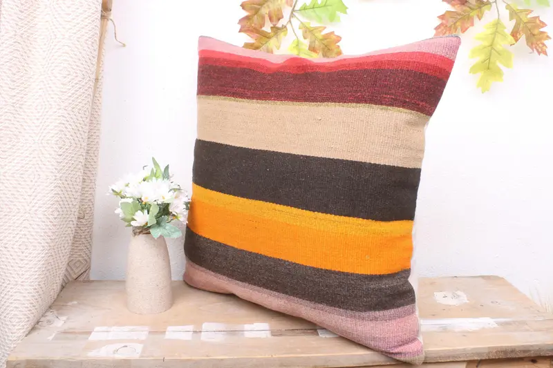 Nautical Throw Cushion Case, Natural Pillow Sham, Home Decor Pillow, Cushion, 18x18 Orange Cushion Case, Antique Pillows, Boho Pillow Sham Cover - 4