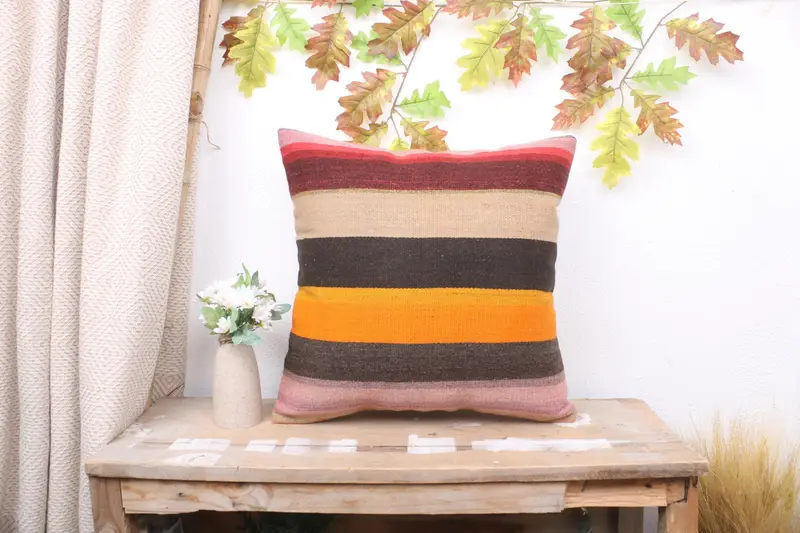 Nautical Throw Cushion Case, Natural Pillow Sham, Home Decor Pillow, Cushion, 18x18 Orange Cushion Case, Antique Pillows, Boho Pillow Sham Cover - 1