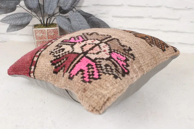 Vintage Pillow, 14x14 Brown Cushion Cover, Kilim Pillow, Comfy Throw Pillow, Handmade Kilim Cushion, Pillow Cover, One Of A Kind Pillow Case - 6