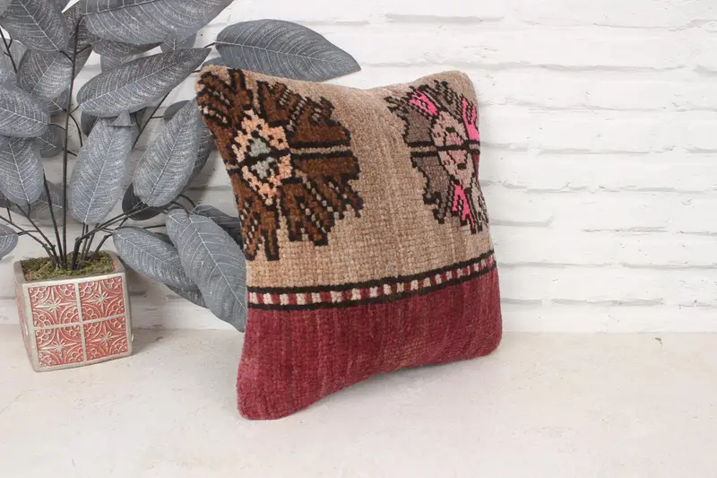 Vintage Pillow, 14x14 Brown Cushion Cover, Kilim Pillow, Comfy Throw Pillow, Handmade Kilim Cushion, Pillow Cover, One Of A Kind Pillow Case - 3