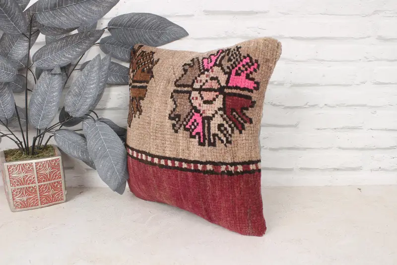 Vintage Pillow, 14x14 Brown Cushion Cover, Kilim Pillow, Comfy Throw Pillow, Handmade Kilim Cushion, Pillow Cover, One Of A Kind Pillow Case - 4
