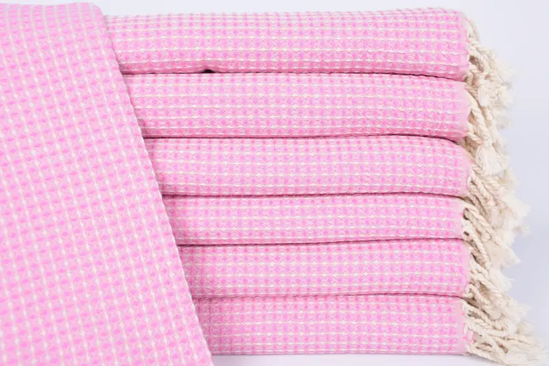 Handmade Turkish Kitchen Towel Pink Organic Cotton, 22x44 Inches