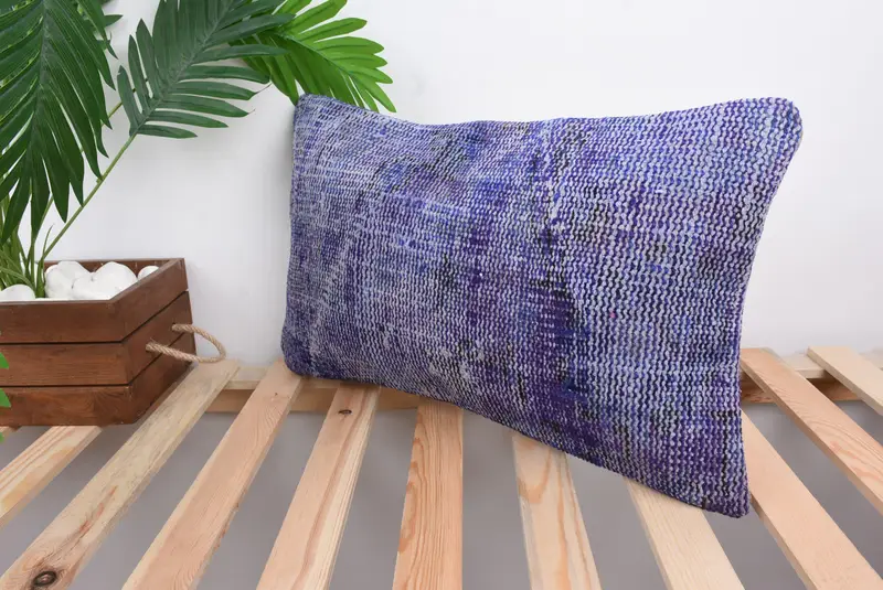 Tapestry Pillow Sham, Home Decor Pillow, 12x20 Blue Pillow Sham, Outdoor Throw Cushion, Vintage Kilim Pillow, Turkish Pillow, Cushion Case - 4