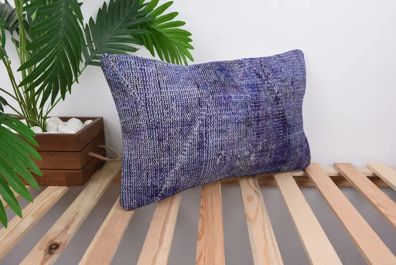 Tapestry Pillow Sham, Home Decor Pillow, 12x20 Blue Pillow Sham, Outdoor Throw Cushion, Vintage Kilim Pillow, Turkish Pillow, Cushion Case - 1