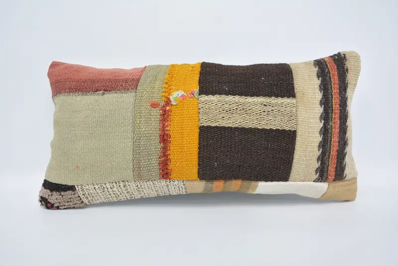 Kilim Pillow Cover, Vintage Pillow, Boho Pillow, Cushion Cover, 12x24 Beige Cushion Cover, Turkish Rugs Cushion Cover, Sofa Bolster Cushion Case - 1