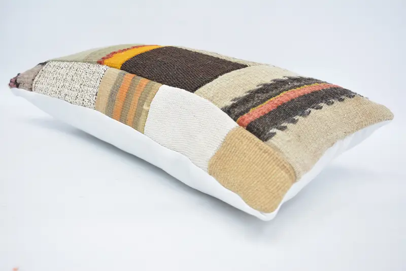 Kilim Pillow Cover, Vintage Pillow, Boho Pillow, Cushion Cover, 12x24 Beige Cushion Cover, Turkish Rugs Cushion Cover, Sofa Bolster Cushion Case - 6