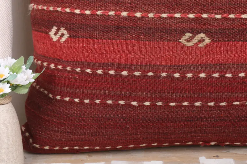 Boho Pillow, Cushion Case, Decorative Bolster Pillow Case, Throw Kilim Pillow, Turkish Rugs Pillow Cover, 32x32 Red Pillow, Kilim Pillow Cover - 3