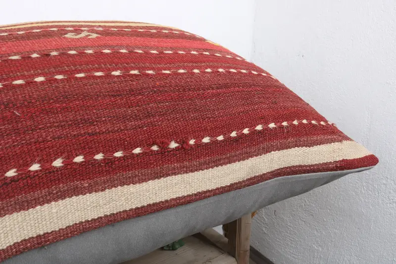 Boho Pillow, Cushion Case, Decorative Bolster Pillow Case, Throw Kilim Pillow, Turkish Rugs Pillow Cover, 32x32 Red Pillow, Kilim Pillow Cover - 6