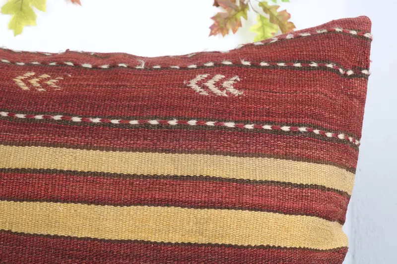 Boho Pillow, Cushion Case, Decorative Bolster Pillow Case, Throw Kilim Pillow, Turkish Rugs Pillow Cover, 32x32 Red Pillow, Kilim Pillow Cover - 5