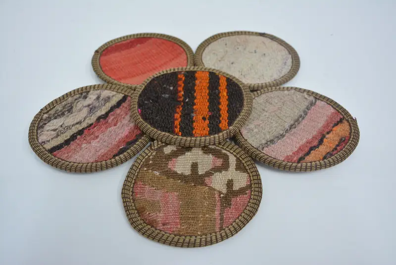 Böhmischer runder Untersetzer, rutschfester Untersetzer in Orange und Braun