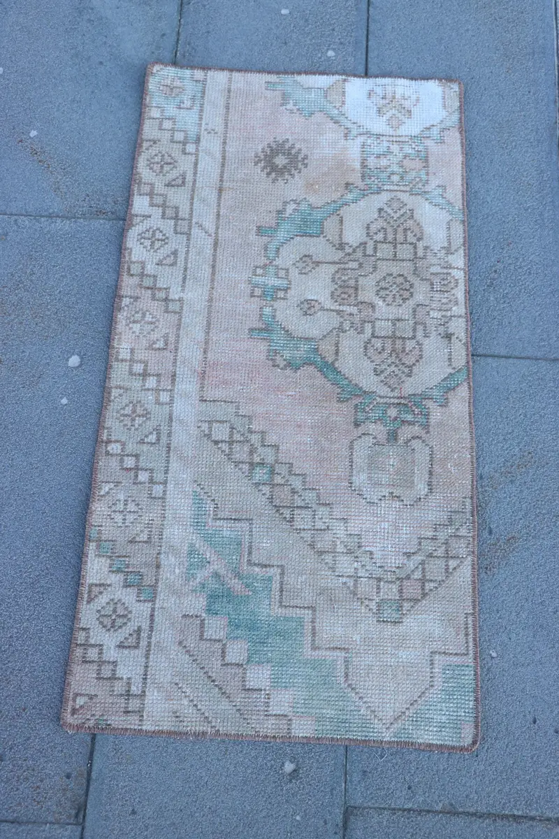 Brauner, beigefarbener Teppich mit Rand, 1,6 x 3,2 Fuß, schickes Dekor