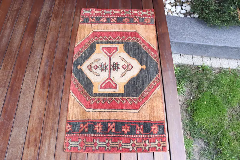 El Yapımı Kırmızı İran Halısı, 1,9x3,7 ft Zarif Dekor