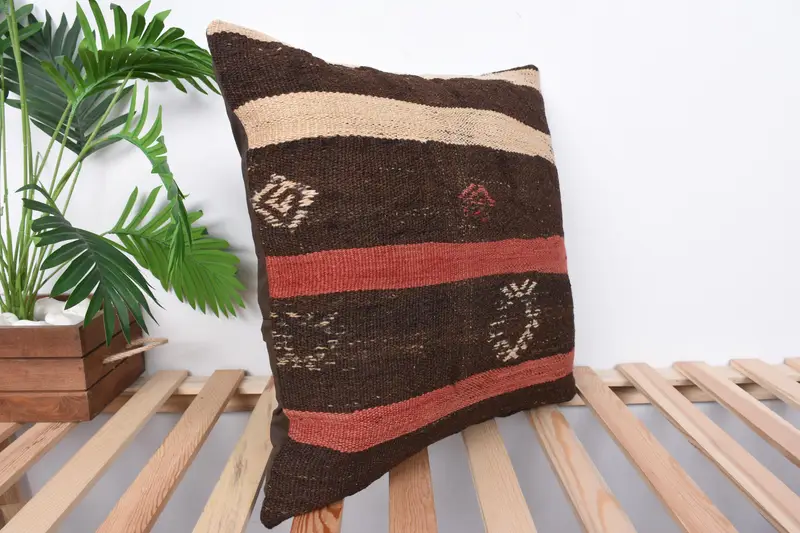 Cushion Case, 20x20 Brown Cushion Case, Art Deco Cushion Case, Customized Cushion, Gift Pillow, Retro Cushion Case, Boho Pillow, Home Decor Pillow - 4